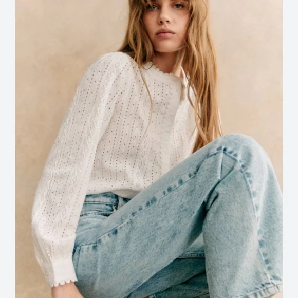 Sezane Marinette Shirt Eyelet Lace Organic Cotton 42 - Picture 15 of 15